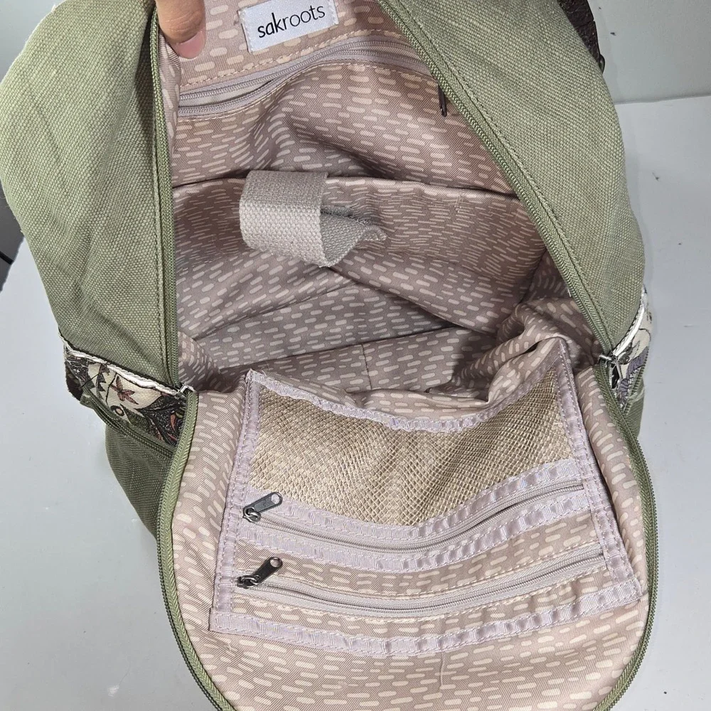 Sakroots Canvas Backpack Olive Green Spirit Desert Floral Print Laptop Bag